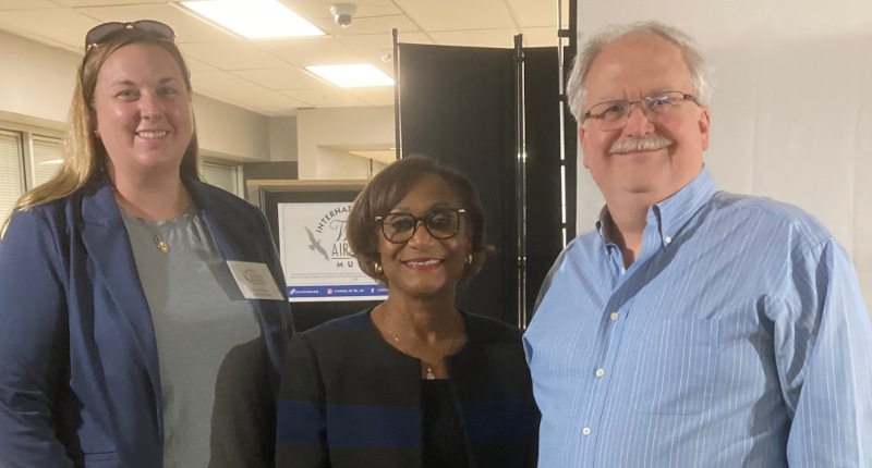 November 1, 2024, International Women's Air & Space Museum Executive Director Sara Fisher, NASA's Johnson Space Center Director Vanessa Wyche, and Stuart O Smith Jr.